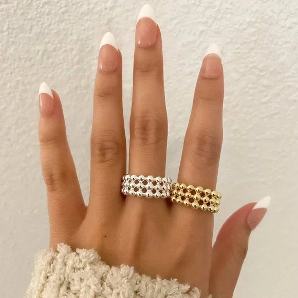 925 Sterling Silver Minimalist Bead Ring Layer Ring Band Silver or Gold Ring - Picture 7 of 10